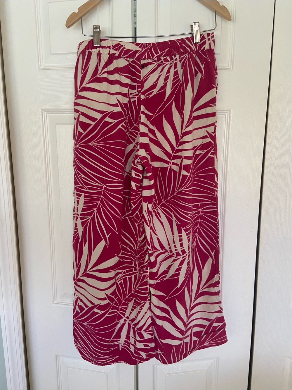 Roxy Pink and Cream Palm-Print Wide-Leg Pants